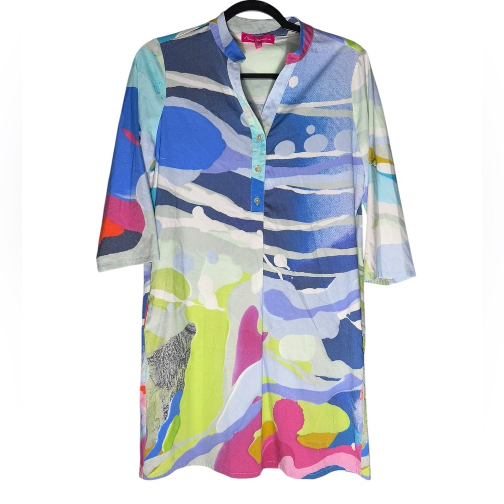 Claire Desjardins Mini Dress Womens XS Art To Wear Colorful Abstract 3/4 Sleeve
